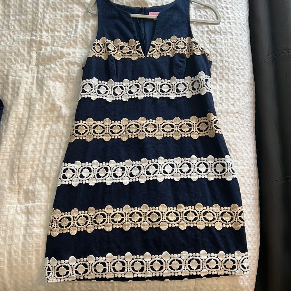 Lilly Pulitzer- cocktail dress navy/white/gold size 14